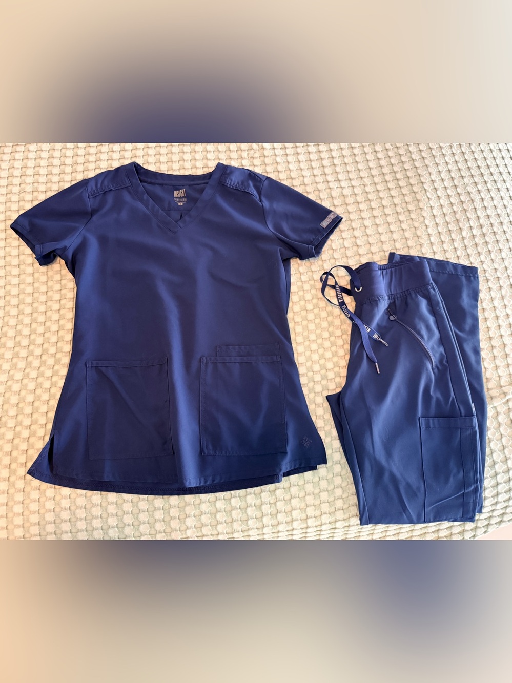 Med Couture Navy Blue Scrub Top and Pants Set